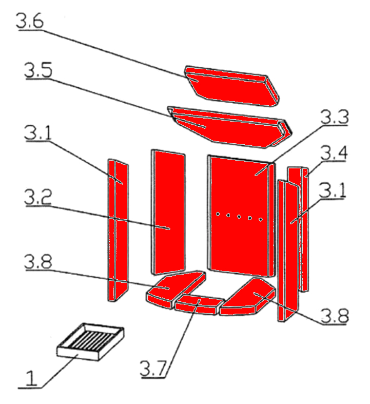 Oranier tipo 4654-6 rivestimento focolare A