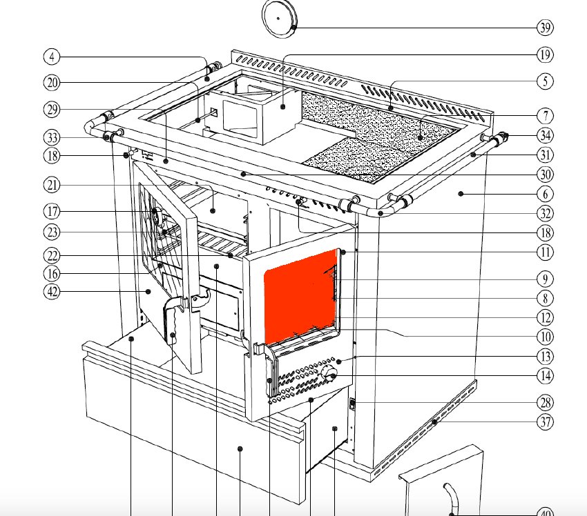 Wamsler K135F/A vetro interno sportello focolare
